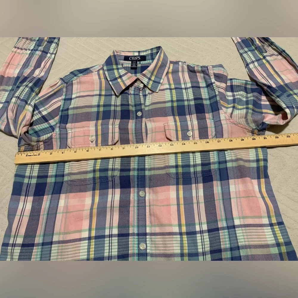 Chaps‎ Denim Pink and Blue Plaid Collared Long Sleeve Button Down Shirt Large